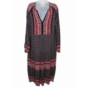 Knox Rose XXL Boho‎ Peasant Dress Black Red Maxi Tiered Long Sleeve Velvet
